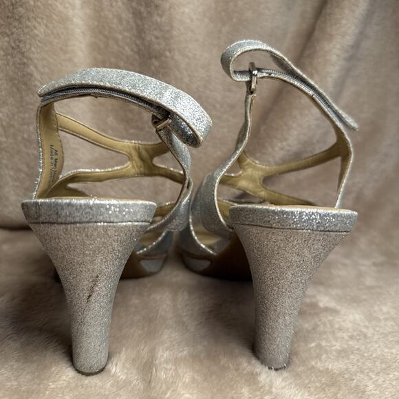 Naturalizer Metallic Silver Sparkly Glitter Open Toe Strappy Heels Women’s Sz 8M - Picture 4 of 8